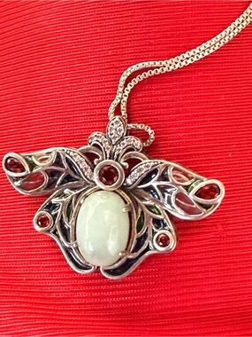 Sterling Silver Jade Multicolor Gemstone Pendant Necklace